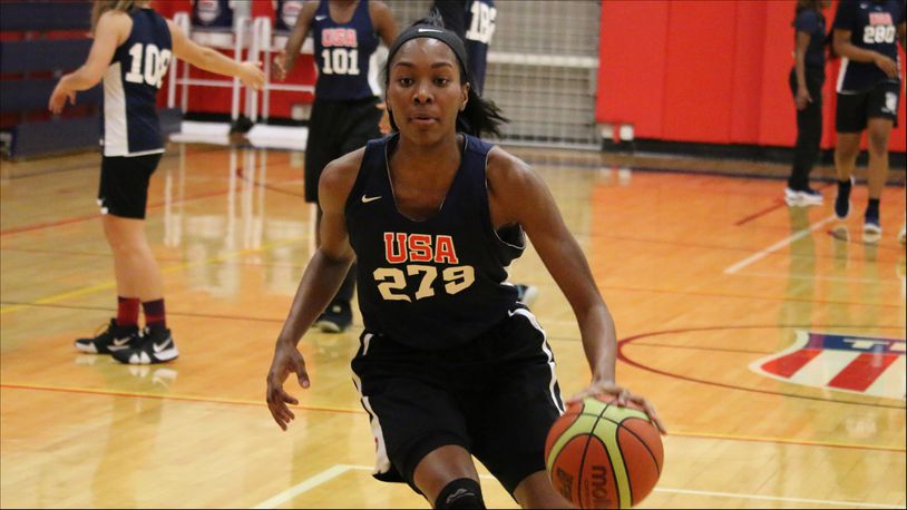 Wayne High School's Bree Hall competes at the USA Women's U16 team trials in Colorado Spring, Colo., in May 2019. (Photo courtesy USA Basketball)