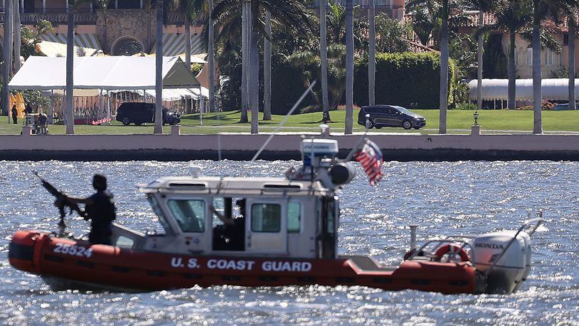 PALM BEACH, FL - APRIL 07:  A Coast Guard boat is seen patrolling in front of the Mar-a-Lago Resort where President Donald Trump held meetings with Chinese President Xi Jinping on April 7, 2017 in Palm Beach, Florida. The two presidents spoke about China/US relations as well as the U.S. bombing of Syria last night. (Photo by Joe Raedle/Getty Images)