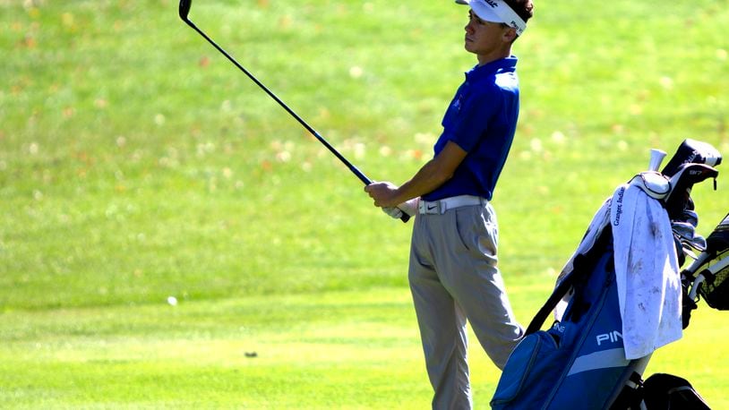 Greeneview's Mason Witt watches a shot during Saturday's Division II state tournament at Ohio State University's Scarlet Course. Jeff Gilbert/CONTRIBUTED