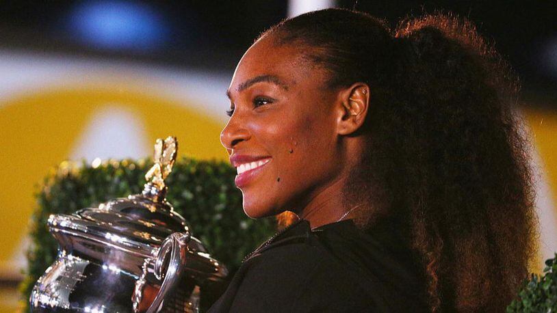 MELBOURNE, AUSTRALIA - JANUARY 28:  Serena Williams of the United States poses with the Daphne Akhurst Memorial Cup after winning the 2017 Women's Singles Australian Open Championship at Melbourne Park on January 28, 2017 in Melbourne, Australia.  (Photo by Michael Dodge/Getty Images)