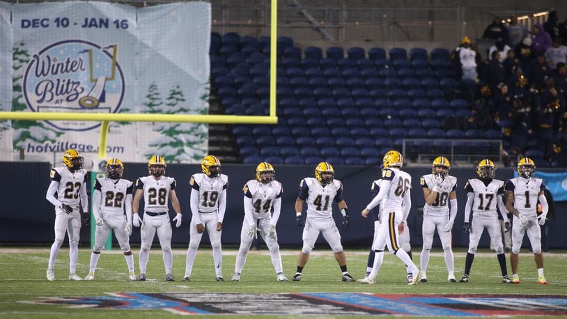 Springfield lines up for a kickoff against Lakewood St. Edward in the Division I state championship game on Friday, Dec. 2, 2022, at Tom Benson Hall of Fame Stadium in Canton. David Jablonski/Staff