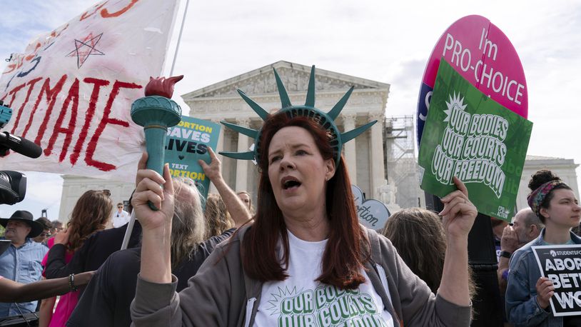 Abortion-rights activists rally outside the Supreme Court, Wednesday, April 24, 2024, in Washington. (AP Photo/Jose Luis Magana)