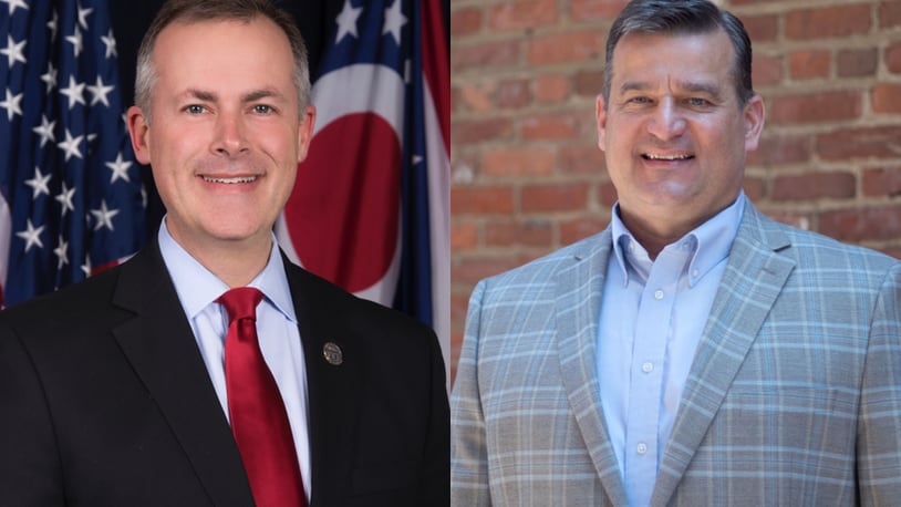 The candidates for Ohio Treasurer of State in the November 2022 election are Robert Sprague (left) and Scott Schertzer (right).