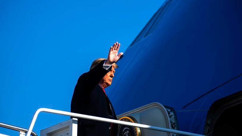 President Donald Trump boards Air Force One at Joint Base Andrews in Maryland, Jan. 12, 2021. The falsehoods, white nationalism and baseless conspiracy theories that Trump peddled for four years are now deeply ingrained in the Republican party. (Doug Mills/The New York Times)