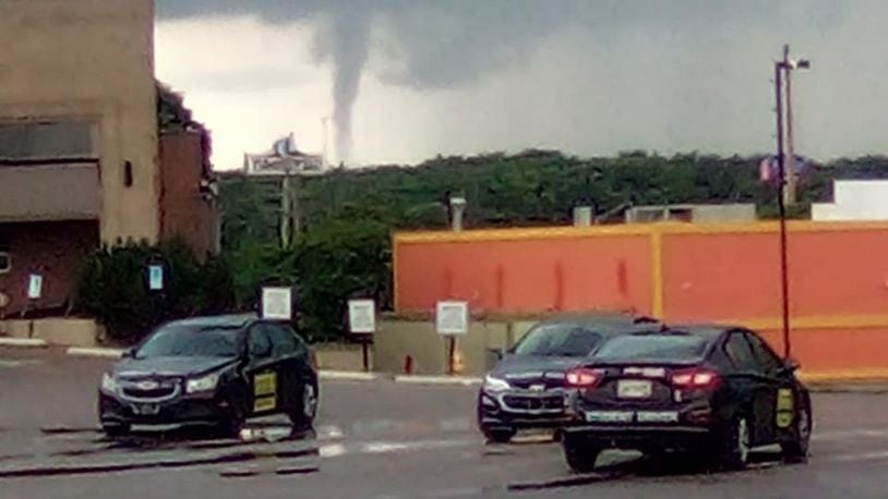 A funnel cloud was captured Monday evening, July 3, 2023, from the shopping center on Bechtle Avenue near the Kroger store in Springfield. CONTRIBUTED BY JOSH BEVERLY