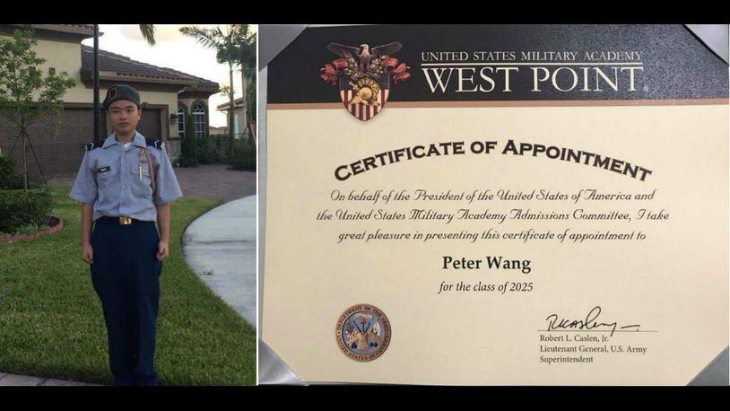Peter Wang, 15, was posthumously admitted into the U.S. Military Academy at West Point on the day of his funeral, Tuesday, Feb. 20, 2018. Wang, a JROTC member killed in a Valentine's Day mass shooting at Marjory Stoneman Douglas High School in Parkland, died holding a door open so several of his fellow students could escape.