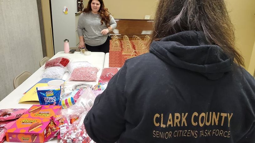 The Clark County Senior Citizens Task Force and students from Horace Mann Elementary School created Valentine’s cards and goodie bags that will be handed out to residents at the Springfield Nursing and Independent Living on Monday for Valentine’s day. Contributed