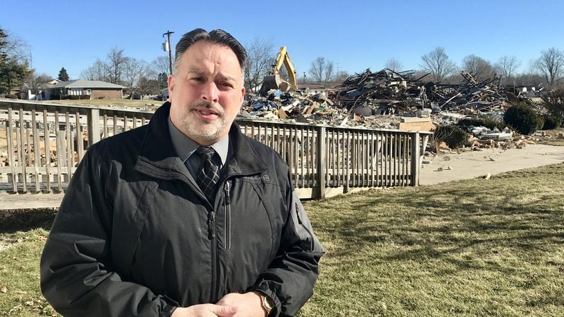 Urbana Local School’s Superintendent Charles Thiel explains that the actual demolition of East Elementary School will take about a week, but the cleaning of the ground will take longer. STAFF/RILEY NEWTON