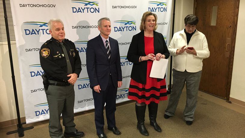 Montgomery County Sheriff Phil Plummer, County Commissioner Dan Foley, Dayton Mayor Nan Whaley and State Sen. Peggy Lehner, R-Kettering, announced Monday, Feb. 27, 2017, the agreement to appoint an independent jail oversight committee. MIKE CAMPBELL / STAFF