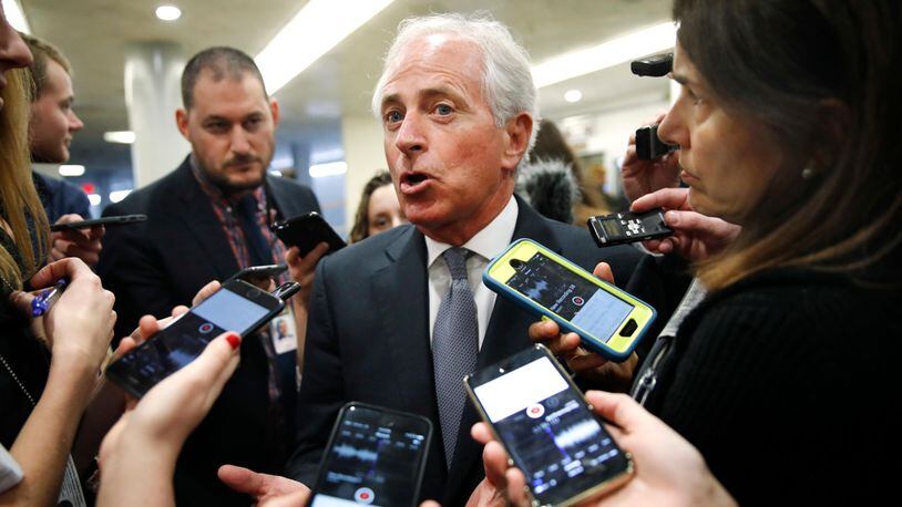 In a Thursday, Oct. 19, 2017 file photo, Sen. Bob Corker, R-Tenn., speaks to reporters while heading to vote on budget amendments, in Washington. (AP Photo/Jacquelyn Martin, File)