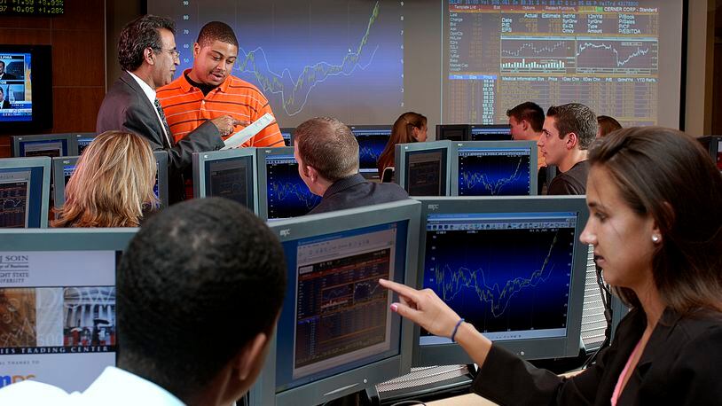 Wright State University’s state-of-the-art MTC Technologies Trading Center. FILE