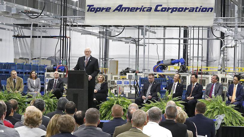 The opening of the new Topre North America plant in Springfield a month ago. The employer might grow to 400 jobs. That was one of the region’s new development projects counted by the Dayton Development Coalition in 2017. BILL LACKEY/STAFF