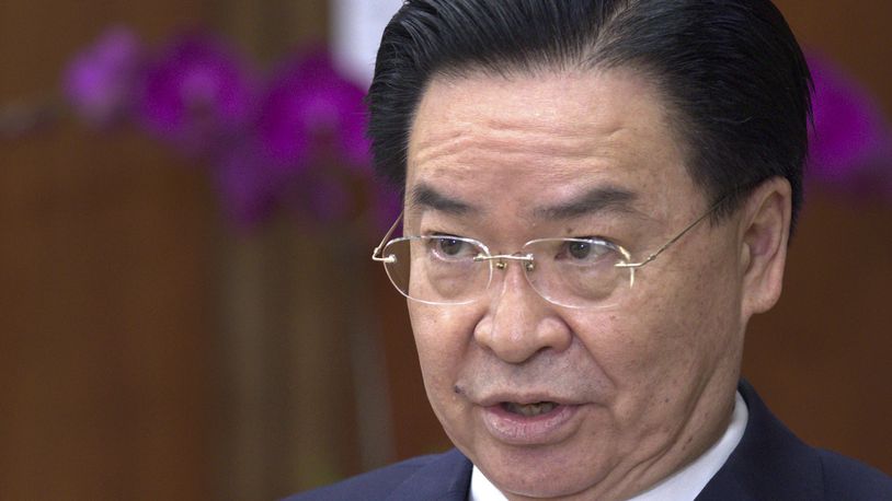 Taiwanese Foreign Minister Joseph Wu speaks during an interview with The Associated Press at his ministry in Taipei, Taiwan, Friday, May 17, 2024. (AP Photo/Chiang Ying-ying)