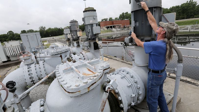 Virgil Hoskins works on one of the pumps at the Springfield Wastewater Treatment Plant last year.  The price of sodium hypochlorite used at the plant has risen by 150% as the city has seen an influx in the costs of some materials used for services and operations. BILL LACKEY/STAFF
