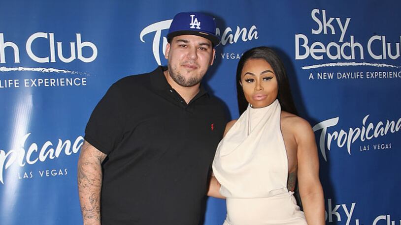 Television personality Rob Kardashian (L) and model Blac Chyna attend the Sky Beach Club at the Tropicana Las Vegas on May 28, 2016 in Las Vegas, Nevada.  (Photo by Gabe Ginsberg/Getty Images)