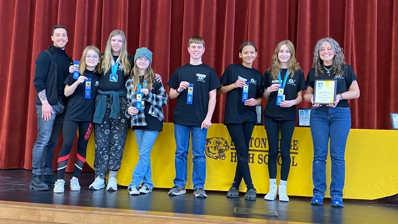 Graham Middle School's seventh-grade team, coached by Christian Callison and Lindsay Webb, took first place at the Kenton Ridge Middle School District Tournament on Saturday, Feb. 3. Contributed