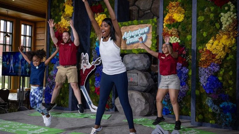 Great Wolf Lodge venues across the nation, including in Mason, Ohio, now have a workout for families called “Adventure Training with the Great Wolf Pack” that is led by actress Gabrielle Union. She is seen in this photo with her daughter, Kaavia. CONTRIBUTED