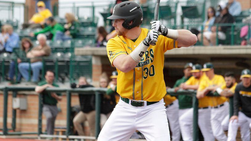 Wright State first baseman Gabe Snyder went 4 for 5 Thursday as the Raiders routed Northern Kentucky in the Horizon League baseball tournament. TIM ZECHAR/CONTRIBUTED PHOTO