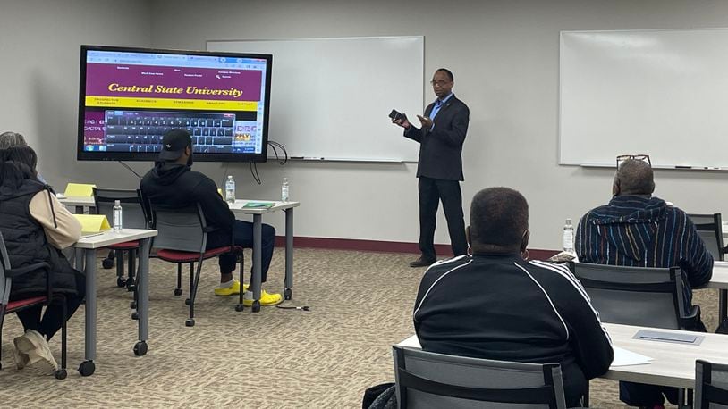 Stephen Washington, Central State University’s director of community engagement and business partnerships, talks to students in the new community health worker certificate program on Tuesday, March 21, 2023. The program was created through a grant of $200,000 from CareSource. SAMANTHA WILDOW\STAFF