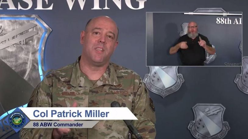 Col. Patrick Miller, 88th Air Base Wing and installation commander, leads a Facebook Live town hall Dec. 16 to update the Wright-Patterson Air Force Base community on current COVID-19 protocols and safety measures. U.S. AIR FORCE PHOTO/CHRISTOPHER WARNER
