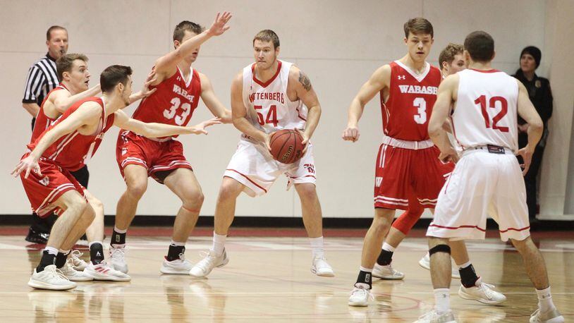 Wittenberg’s Connor Seipel looks for a shot against Wabash on Wednesday, Feb. 13, 2019, at Pam Evans Smith Arena in Springfield. David Jablonski/Staff