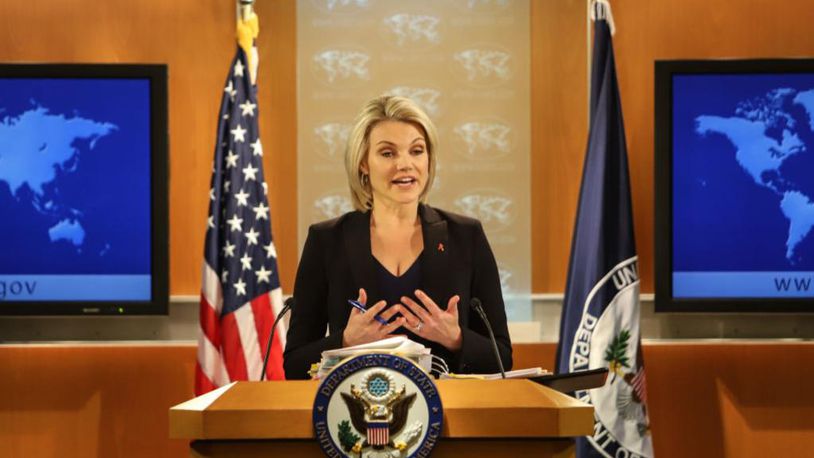 U.S. Department of State spokesperson Heather Nauert speaks in the press briefing room at the Department of State on November 30, 2017 in Washington, DC. Nauert addressed the media on Thursday about Secretary of State Rex Tillerson and his future at the State Department.