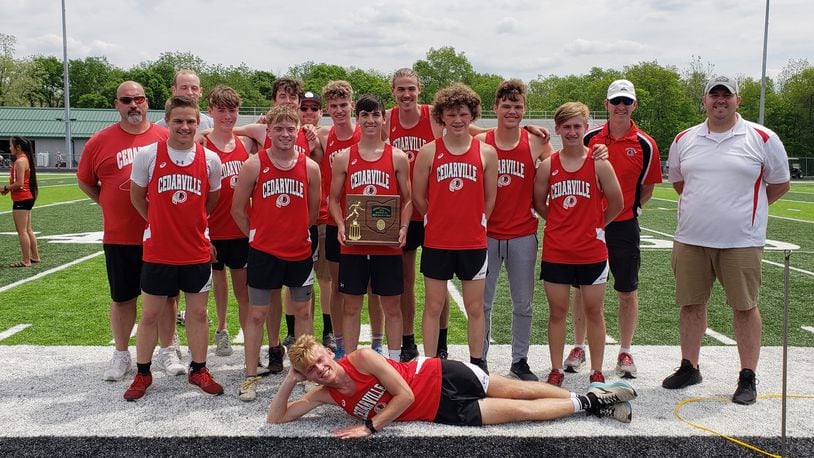 Cedarville's boys won the D-II district title at Northmont High School on Saturday. Greg Billing/CONTRIBUTED