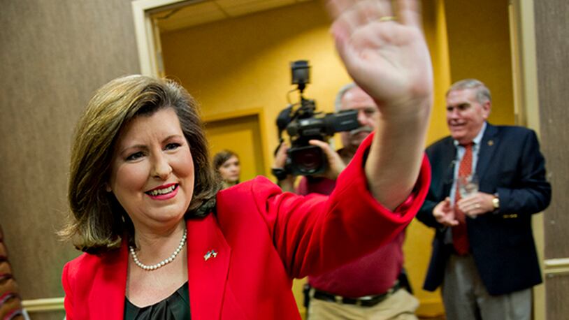 Former Georgia Secretary of State Karen Handel on Tuesday won a place in the 6th Congressional District runoff on June 20. JONATHAN PHILLIPS / Special to the Atlanta Journal-Constitution.