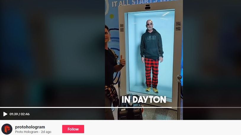 This social media post by Proto Hologram shows the company's work in displaying celebrity Howie Mandel as a hologram at the Dayton International Airport during the week of Thanksgiving 2023. SCREENSHOT FROM TIKTOK