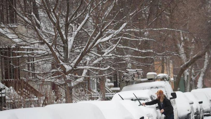 Heavy snows in the Midwest did not deter a student from going to class at Michigan State University.