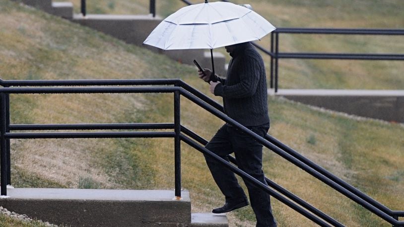 Rainy weather and cooling temperatures near the UD campus for much of the day Tuesday. Staff Photo Marshall Gorby