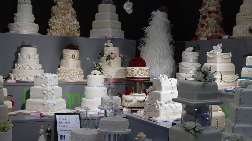 Wedding cakes are displayed on a stand during the National Wedding Show at London's Olympia on February 22, 2013 in London, England.  (Photo by Dan Kitwood/Getty Images)
