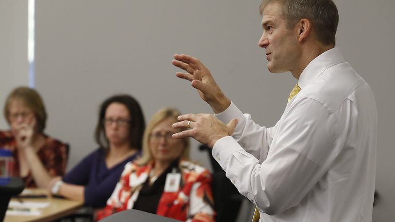 Rep. Jim Jordan speaks to local business leaders in Urbana about the proposed tax plan Monday at Urbana University. Bill Lackey/Staff