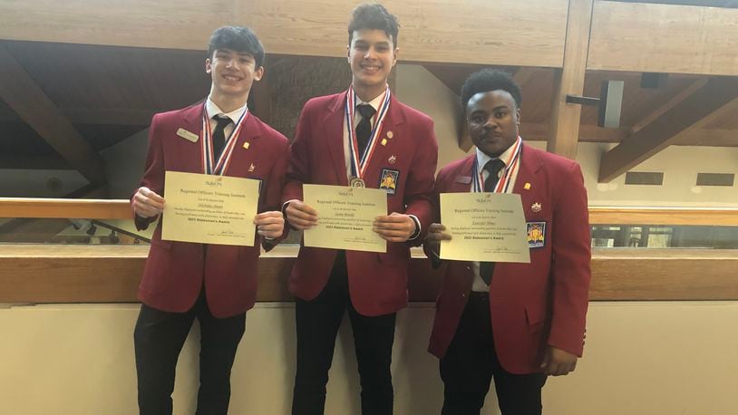 Nick Dunn (left), a junior in Dental Assisting; Xzavyier Mines (right), a junior in Engineering & Architectural Design; and Jaime Botello (middle), a junior in Electrical Trades attended the SkillsUSA Regional Officer Training Institute after being elected into office as SkillsUSA Southwest Regional Officers in November 2022. Contributed