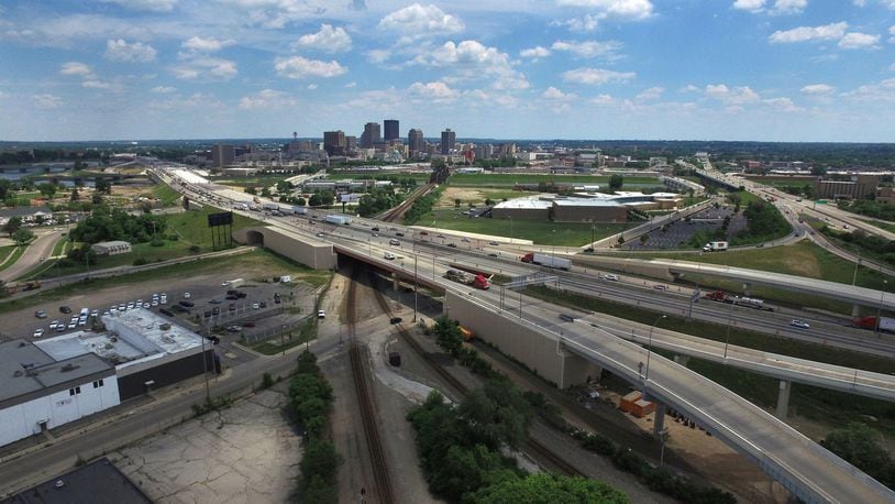 Aerial view of I-75 at the U.S.35 interchange looking northeast on June 1, 2016.  STAFF