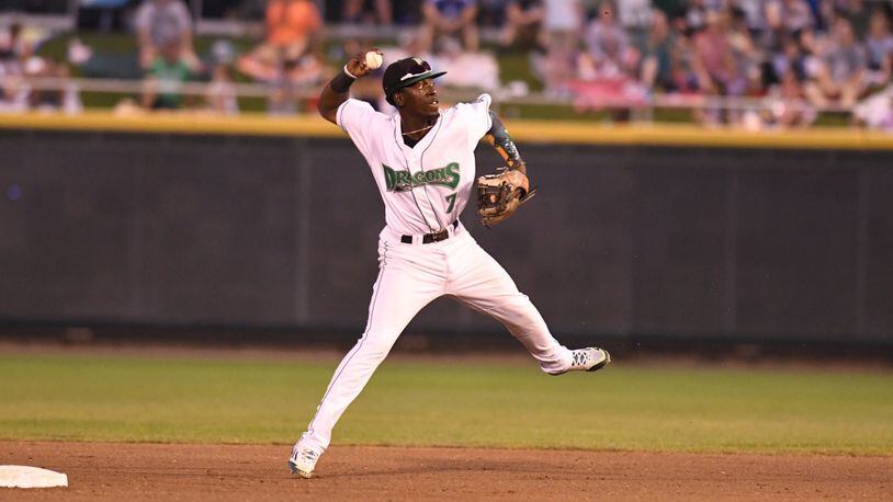 Dragons second baseman Hector Vargas makes a play during Wednesday night’s 7-0 defeat of West Michigan at Fifth Third Field. NICK FALZERANO / CONTRIBUTED