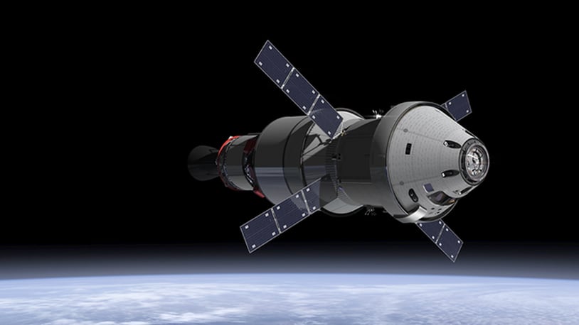 Artist’s concept of the Orion service module and crew module in flight. (Image Credit: NASA)