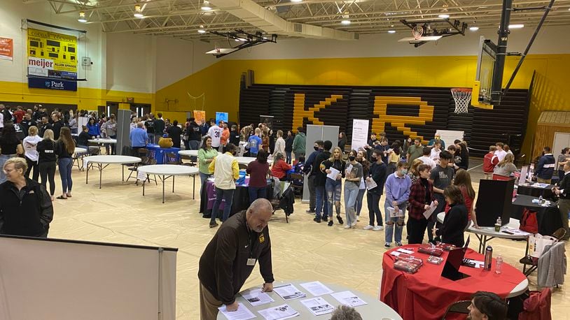 Northeastern Local Schools is challenging part of the state’s data on the Ohio School Report Cards list after receiving a low score in the graduation component. In this file photo, NELSD annual career day at Kenton Ridge High School with 11th and 12th graders from Northeastern and 10th, 11th, and 12th graders from KRHS meeting with colleges, military branches, and local businesses. FILE