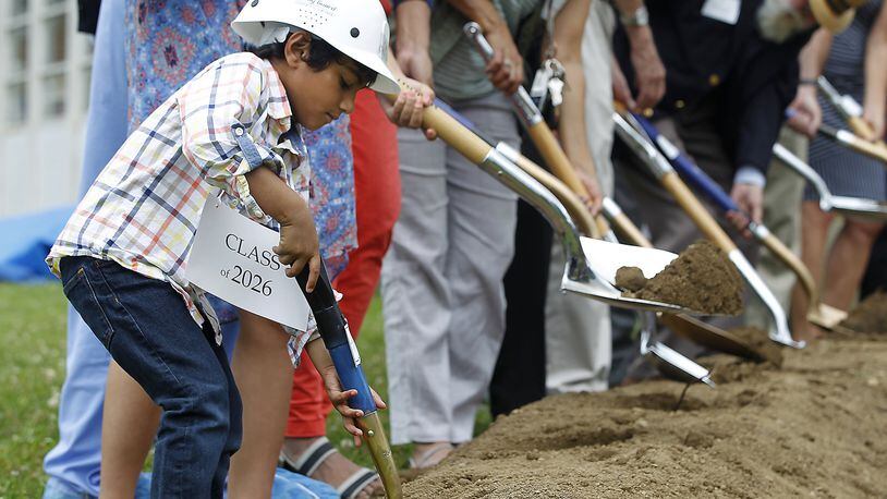 Arhem Rizvi, 4, a member of the Ridewood School class of 2026, participated in the official ground breaking for the new addition at the school Friday, June 30, 2017. Bill Lackey/Staff