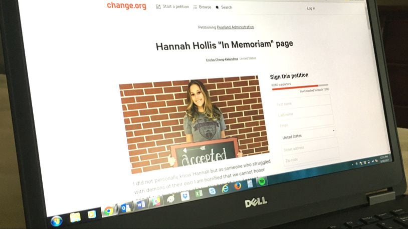A petition urging Pearland, Texas, school administrators to allow a yearbook memorial page for Pearland High School senior Hannah Hollis, who killed herself March 19, was signed more than 6,000 times.