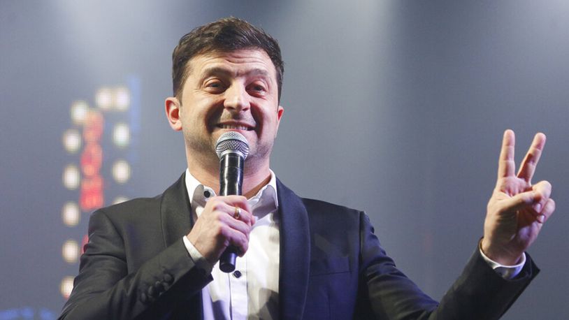 Volodymyr Zelenskiy, Ukrainian actor and candidate in the presidential election, hosts a comedy show at a concert hall in Brovary, Ukraine, March 29, 2019. Exit polls show Zelenskiy is likely the  new president and incumbent Petro Poroshenko conceded defeat soon after the polls emerged.