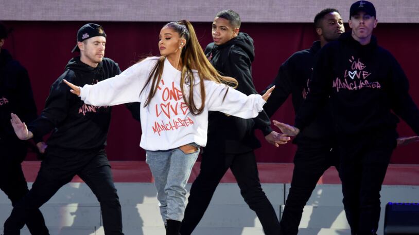 Ariana Grande performs  on stage at 'One Love Manchester' benefit concert on June 4, 2017 in Manchester, England.