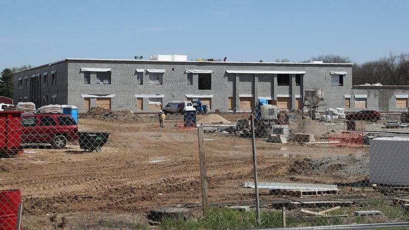 Construction of the new Greenon School continues Monday. BILL LACKEY/STAFF