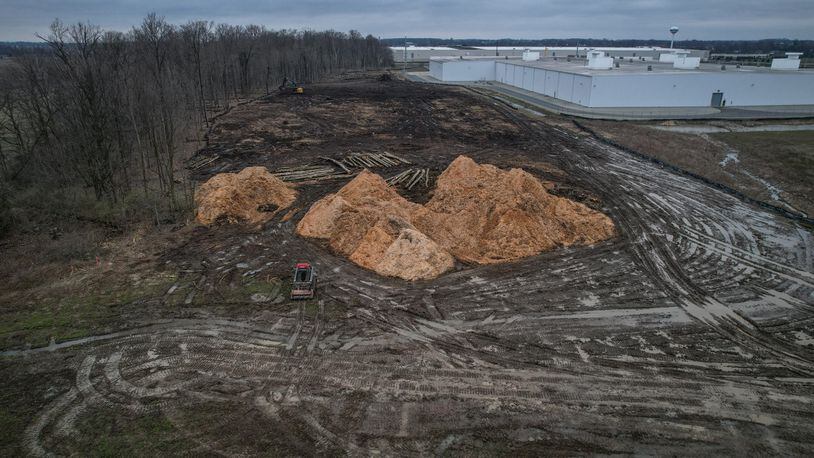 A large stand of trees was removed in late March on land owned by General Motors, adjacent to the DMAX facility on Campus Boulevard in Brookville. Jim Noelker/Staff