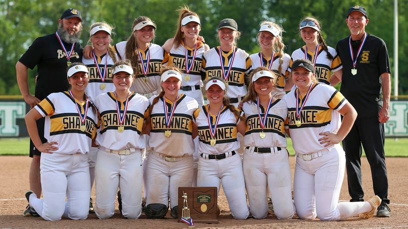 The Shawnee High School softball team beat Eaton on Friday to win a Division II district title. Michael Cooper/CONTRIBUTED