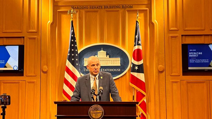 Ohio Senate President Matt Huffman, R-Lima, speaks to reporters after introducing the Senate's proposed budget for fiscal years 2024 and 2025.