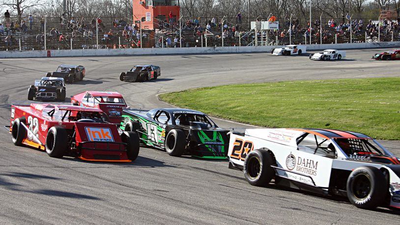 Auto racing, including the modified division shown here, returned to Kil-Kare Raceway on Sunday. The Gem City Auto Racing group sanctioned the first laps turned at Kil-Kare since the oval track was shut down after the 2014 season. An 11-race schedule including late models, modifieds, sport stocks and compacts is planned for the 2017 season. Contributed photo by Greg Billing