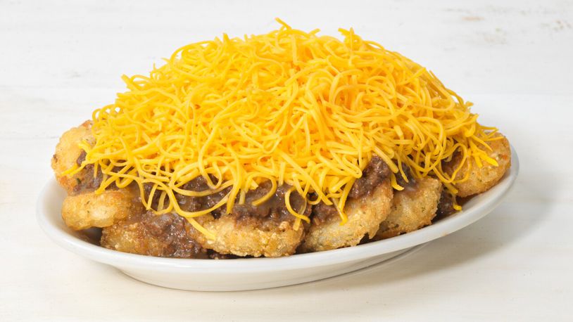 Skyline Chili at the CVG airport in Hebron, Ky. will offer breakfast options, including this item with hash browns and toppings normally for spaghetti and hot dogs. CONTRIBUTED