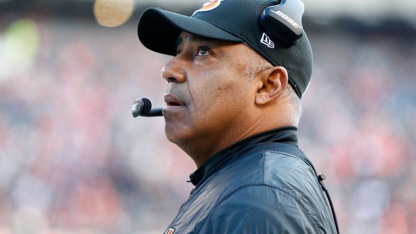 CINCINNATI, OH - JANUARY 1: Head Coach Marvin Lewis of the Cincinnati Bengals watches a replay as his team takes on the Baltimore Ravens during the second quarter at Paul Brown Stadium on January 1, 2017 in Cincinnati, Ohio. (Photo by Michael Hickey/Getty Images)