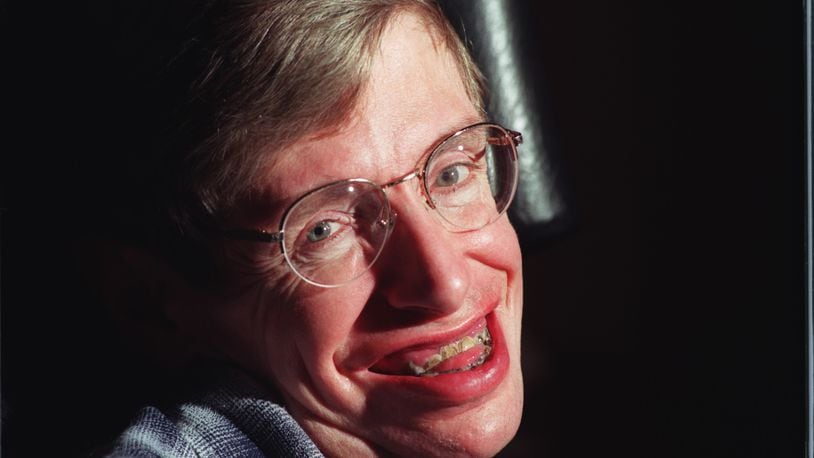 Theoretical physicist Stephen Hawking in his Caltech office in Pasadena, Calif., on February 5, 1997. Hawking died on Tuesday, March 13, 2018, at 76. (Brian van der Brug/Los Angeles Times/TNS)